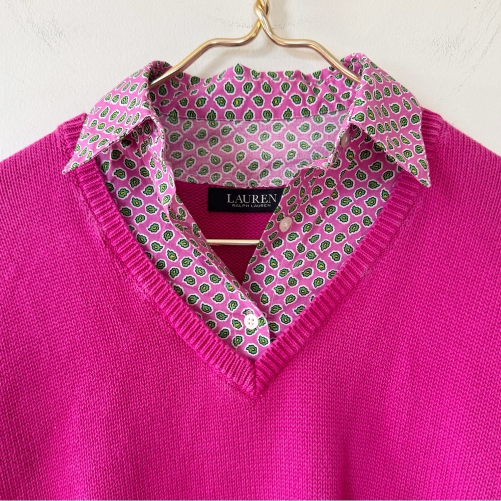 Lauren Ralph Lauren Pink Twofer Sweater Paisley Shirt S - Picture 3 of 5
